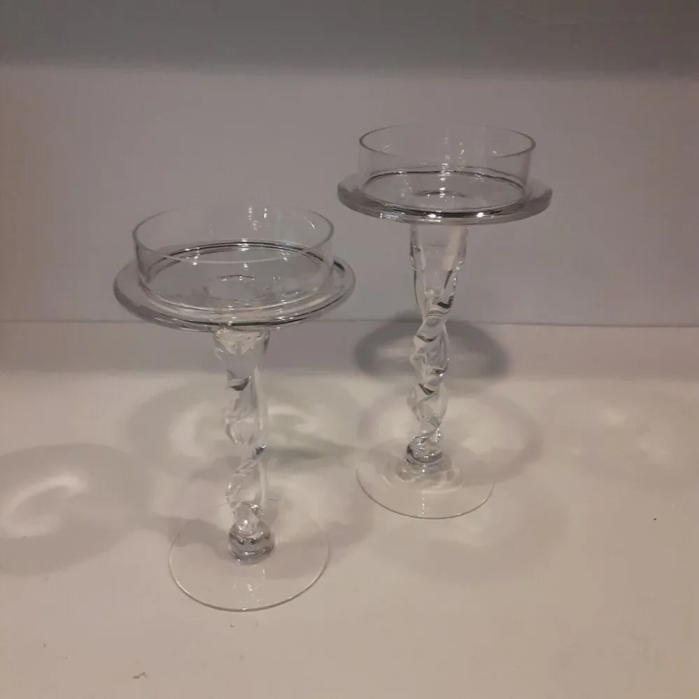 Twisted Pillar Glass Candle Holders x2 Versatile Decor